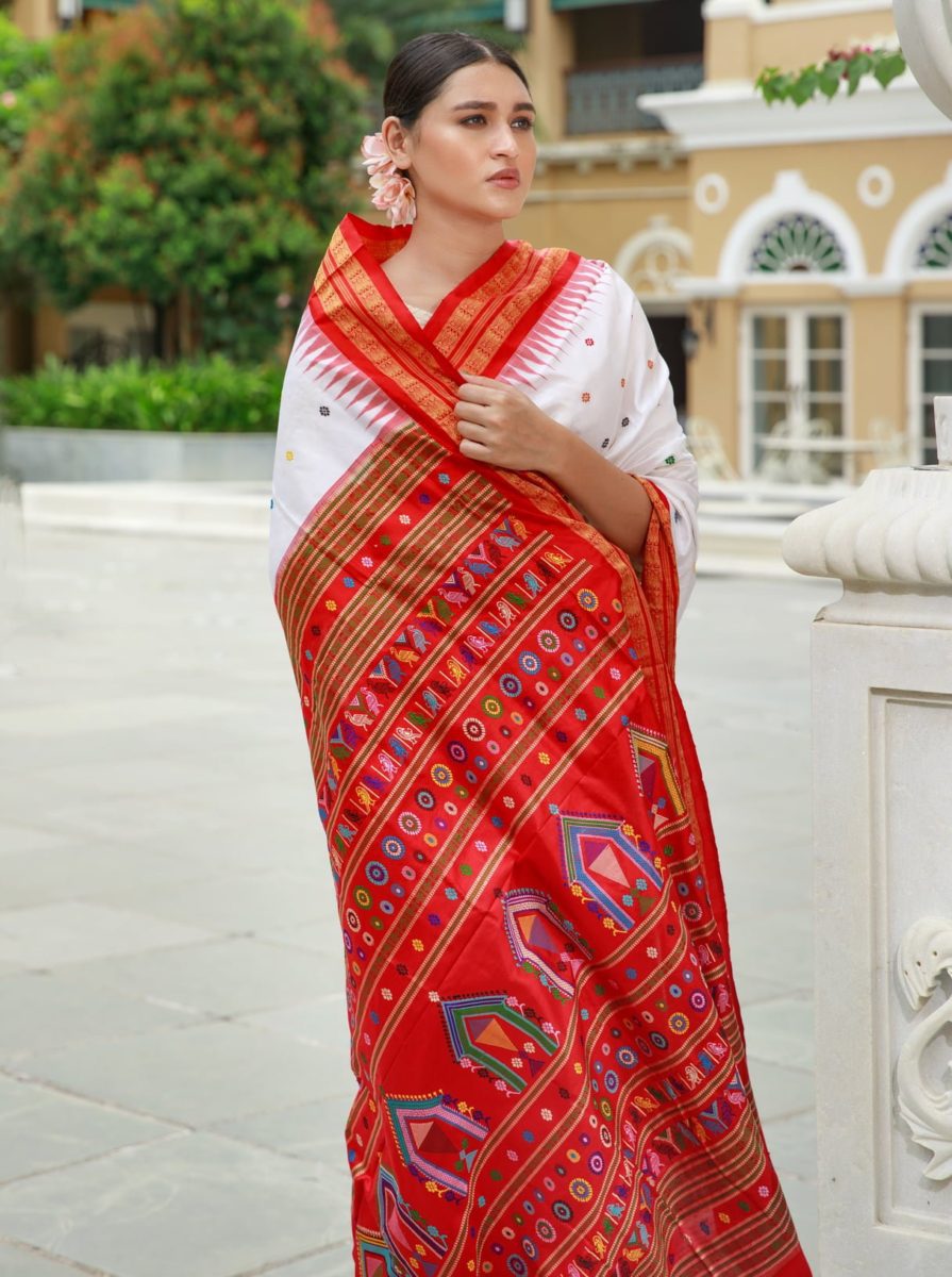 Simantini ~ Dolabedi Silk in milk white - Bindi Studio