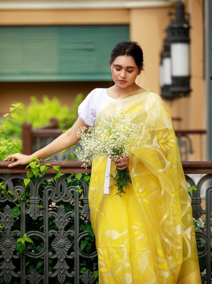 Buy Yellow Dhakai Jamdani Saree for Women Online from India's Luxury  Designers 2024