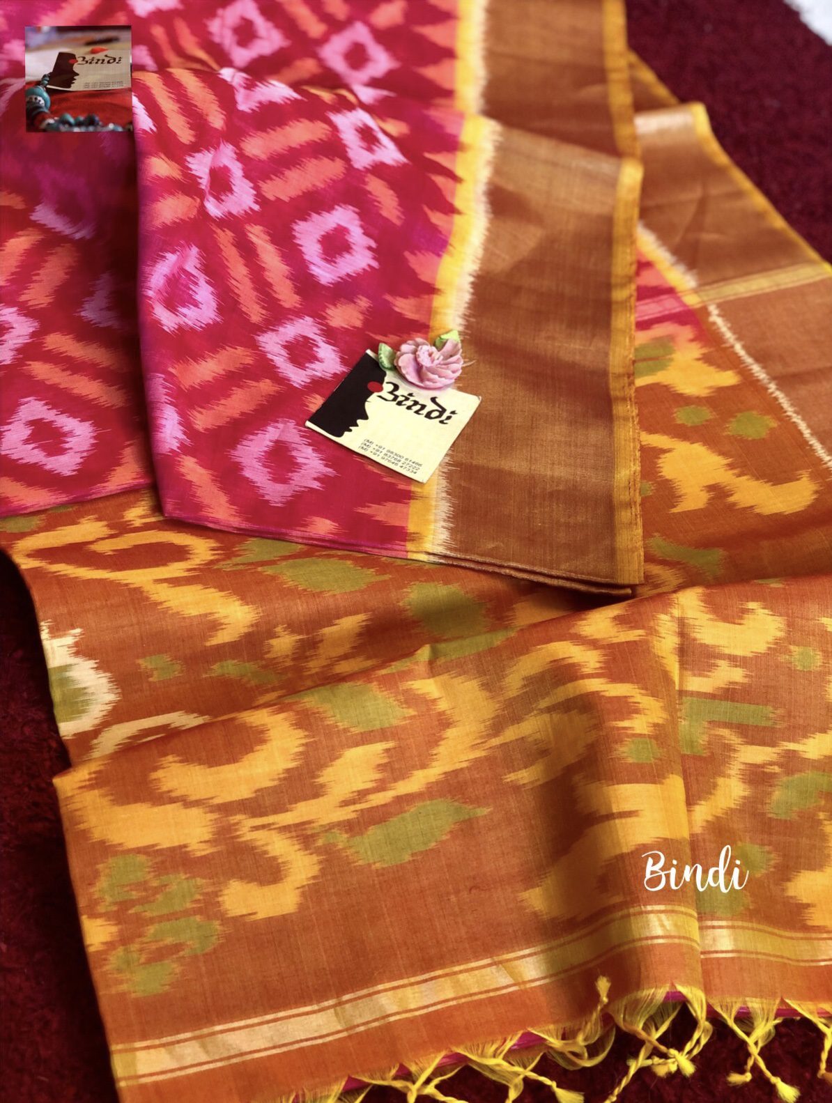 Jhinuk I - Handwoven Pochampally Silk Cotton (Sico) Saree - Bindi Studio