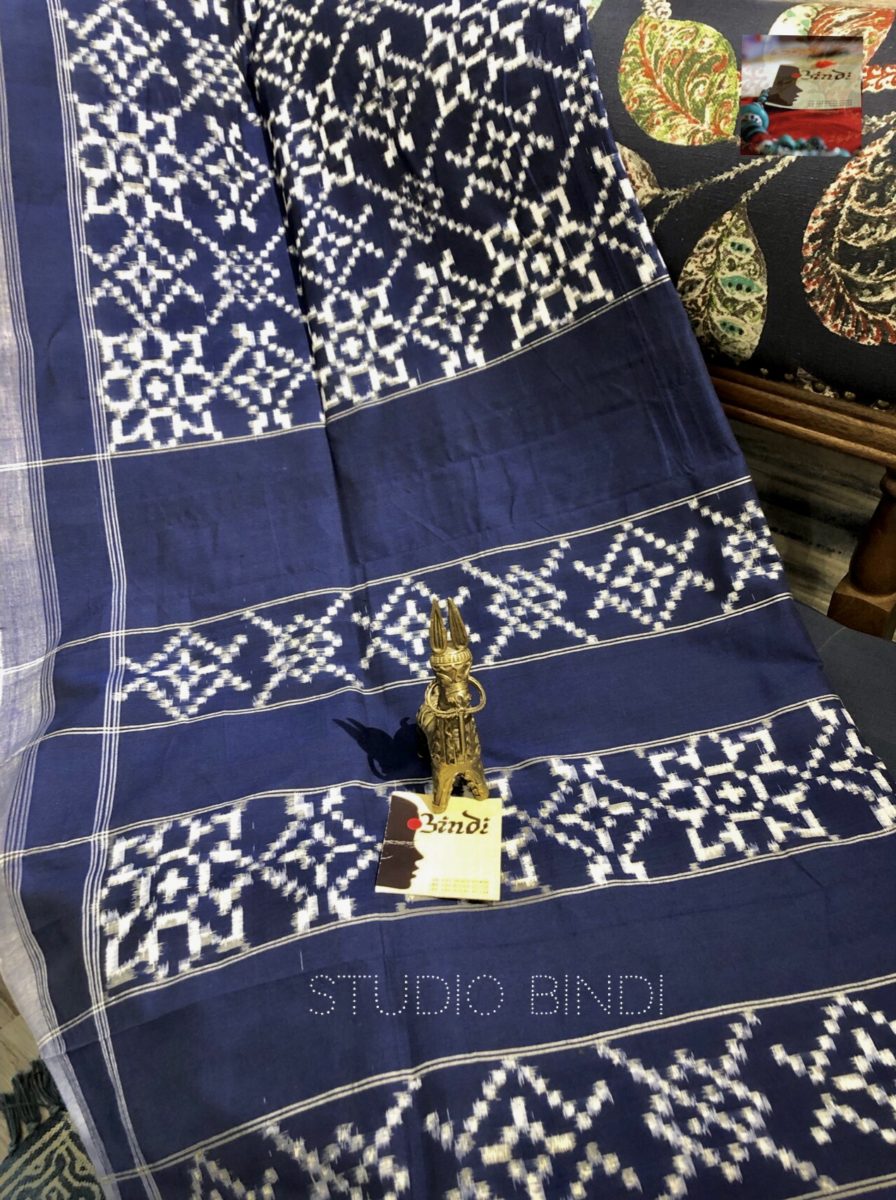 Ini bini tapa tini II ~ Telia Rumal Double ikkat cotton saree - Bindi Studio