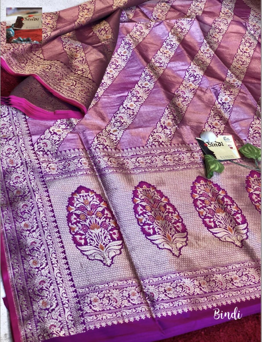 Mahjabeen - Purple Meenakari Adda Jangla Tanchoi Banarasi Saree - Bindi ...