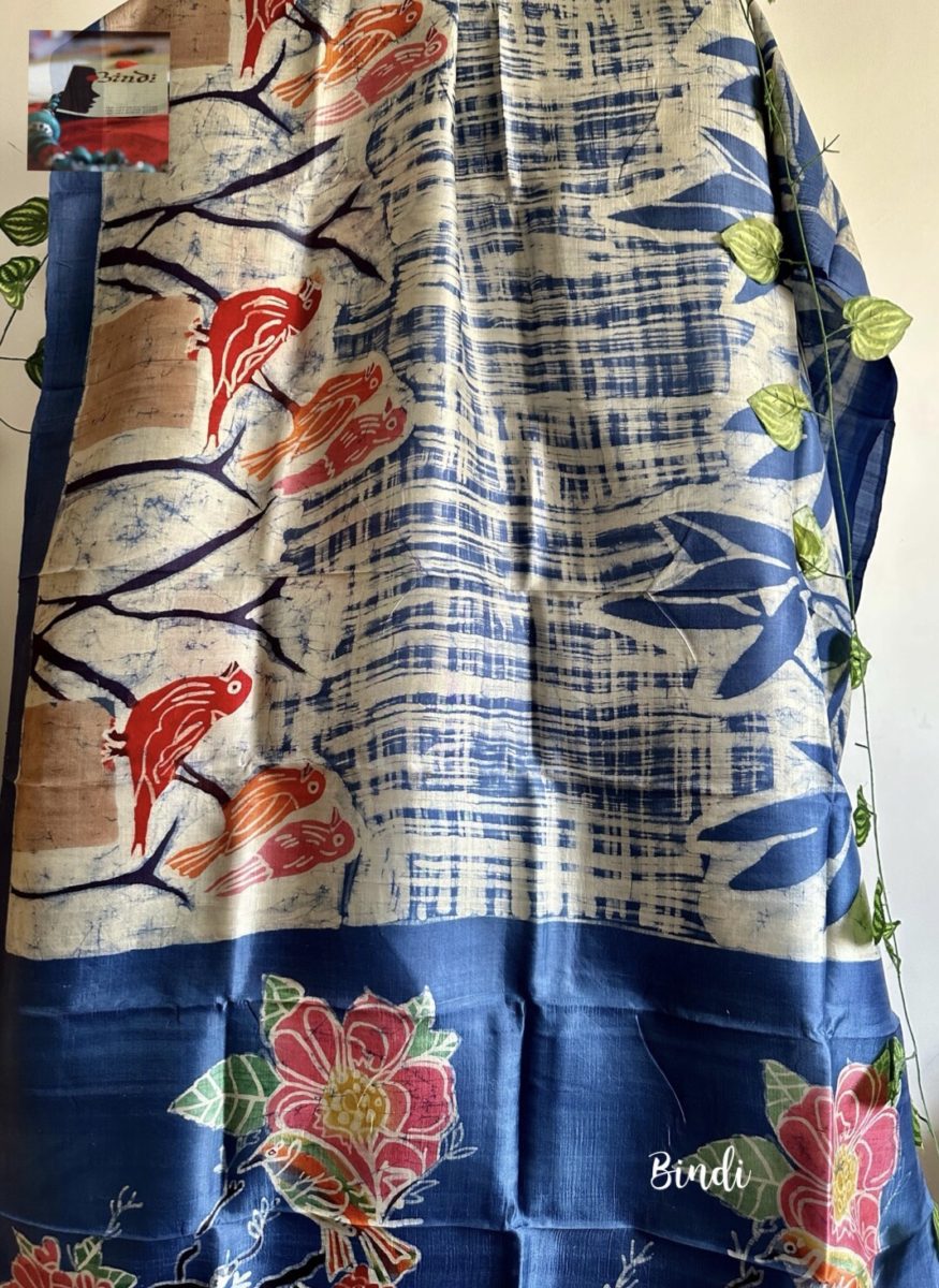Spring Bird - Hand Batik Painting on Premium Katan Silk - Bindi Studio