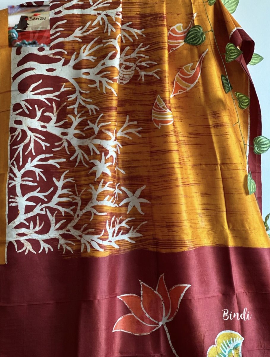 Kamdhenu - Hand batik painting on premium Katan Silk - Bindi Studio