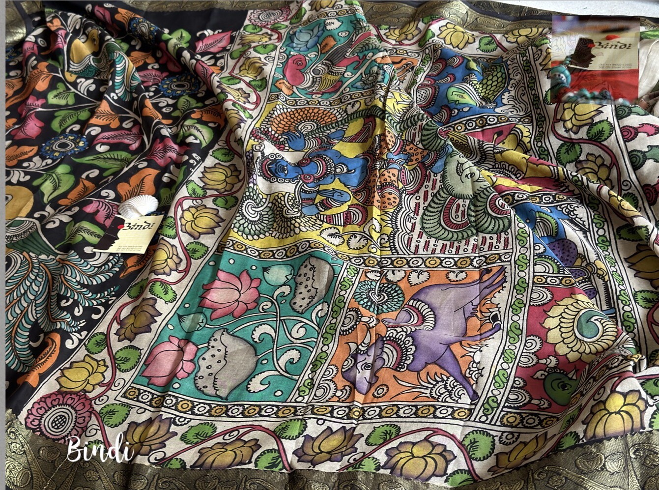 Kalamkari Hand Painted Venkatagiri pure Silk - Bindi Studio