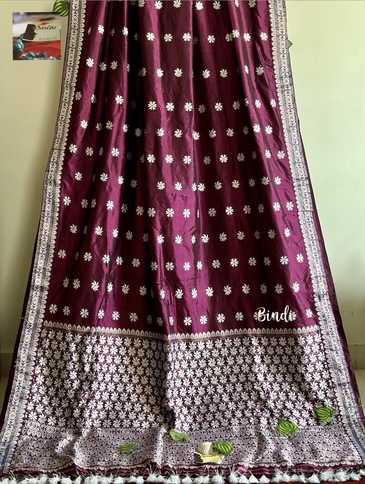 SHIULI PHOOL II – HANDWOVEN PURE PAAT SILK SAREE FROM ASSAM - Bindi Studio